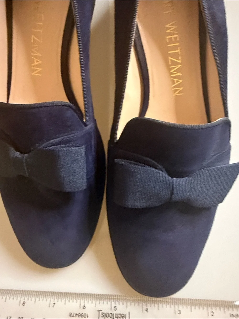 Stuart Weitzman Navy Suede Bow Loafers - Women's